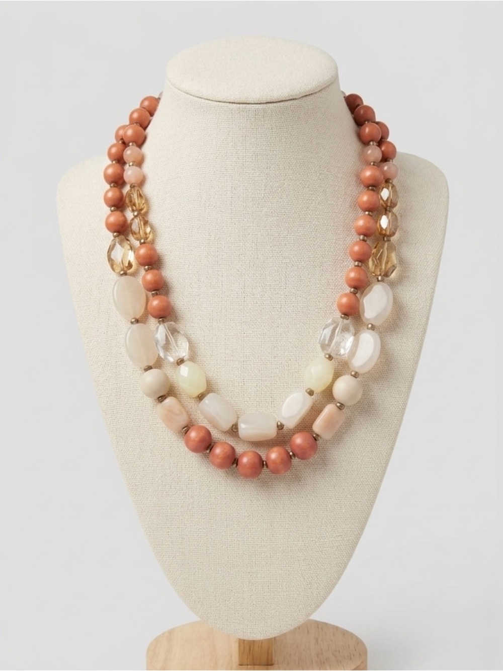LOFT Coral, Cream & Pale Pink Multi-Strand Beaded Necklace